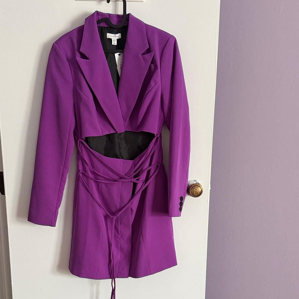 Topshop Purple Long Sleeve Dress with Cutout